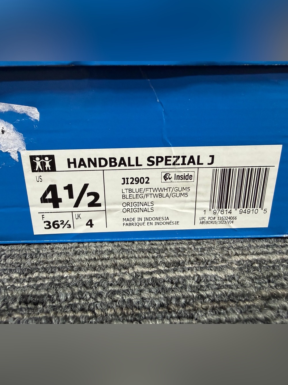 adidas Handball Spezial J Light Blue Suede Sneakers with White Stripes Gum Soles - Picture 7 of 8